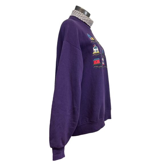 Vtg Gopher Sport Womens Mock Neck Sweatshirt Bird Houses Gardening Block Party L - Picture 6 of 8